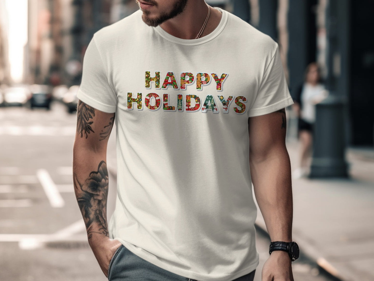 Festive Happy Holidays T-Shirt for Men Durable Glow