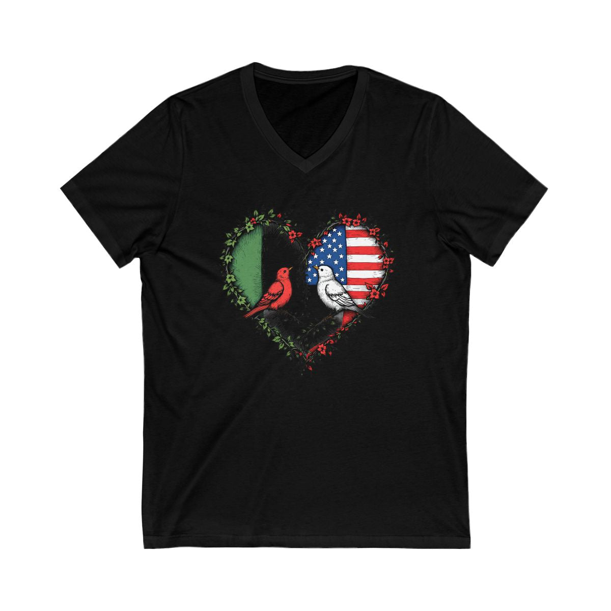 Heart Shaped USA and Mexico Flag Birds T-Shirt Product