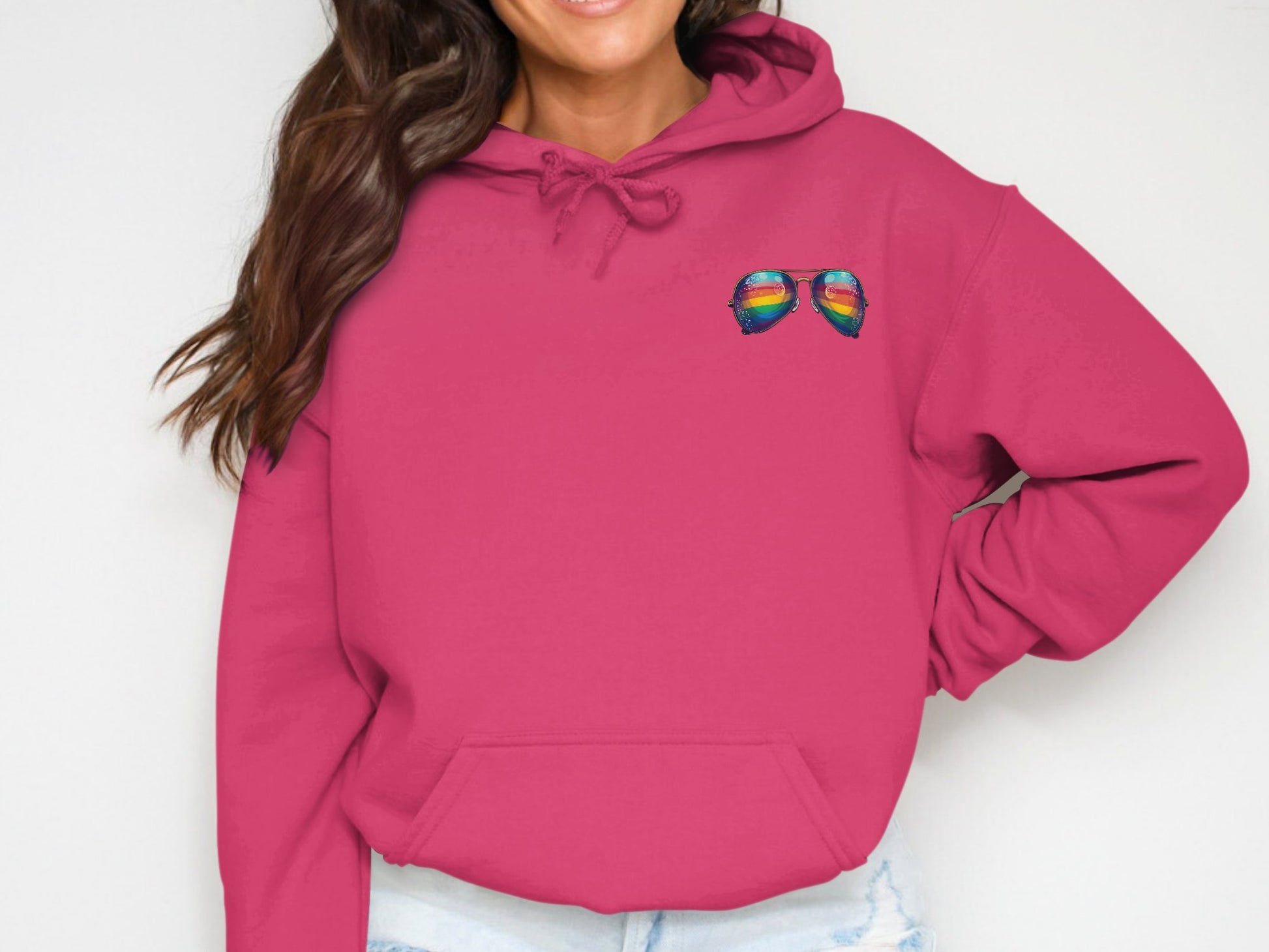 Pink Hoodie with Rainbow Sunglasses Design product type
