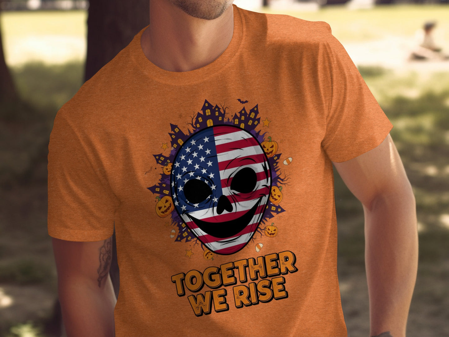 Together We Rise Halloween American Flag Skull product