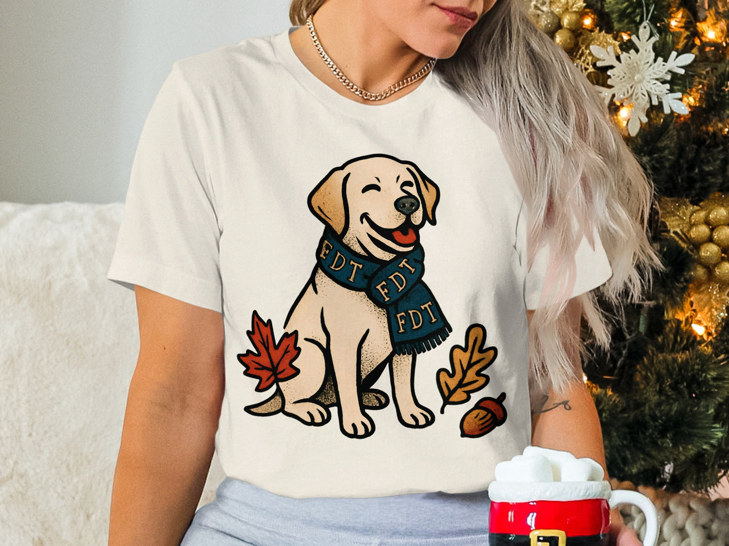 Adorable Dog with Scarf Fall Themed Shirt