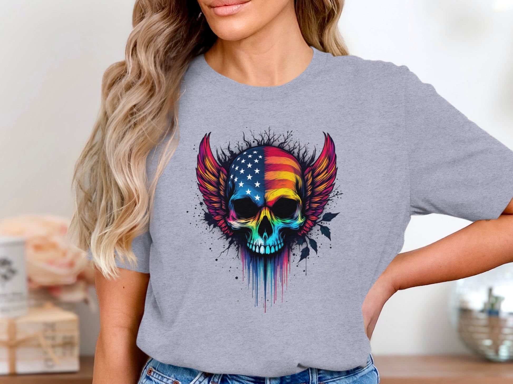 American Flag Skull Wings Graphic Shirt product type