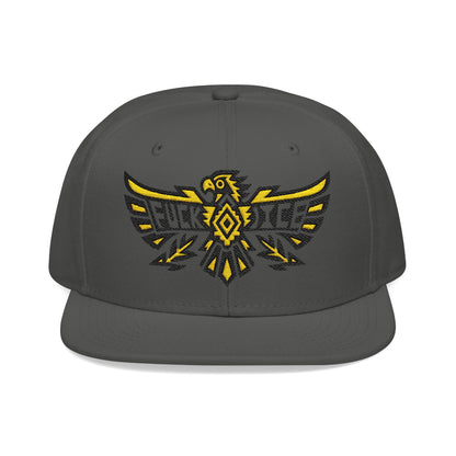 Dark gray snapback hat with embroidered yellow and black eagle graphic.