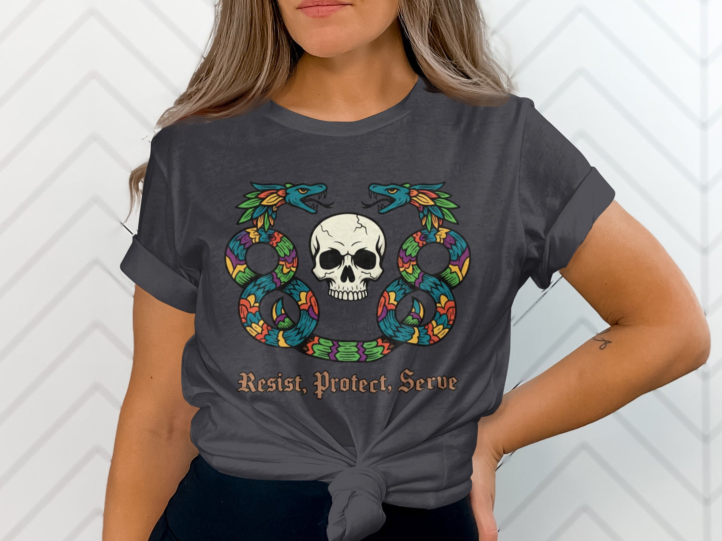 Resist Protect Serve Skull Graphic Short-Sleeve T-shirt