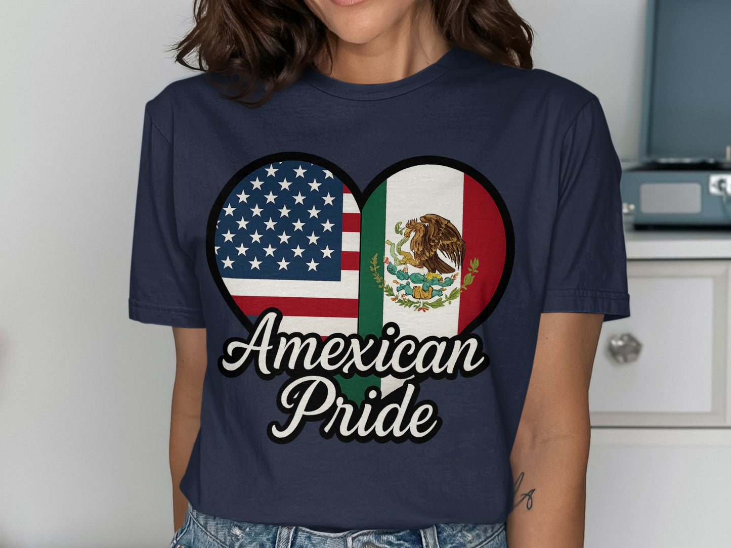 American Mexican Flag Heart Design T-Shirt product