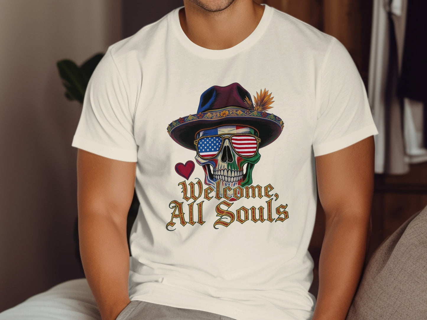 Welcome All Souls Skull with Hat Design T-Shirt Product