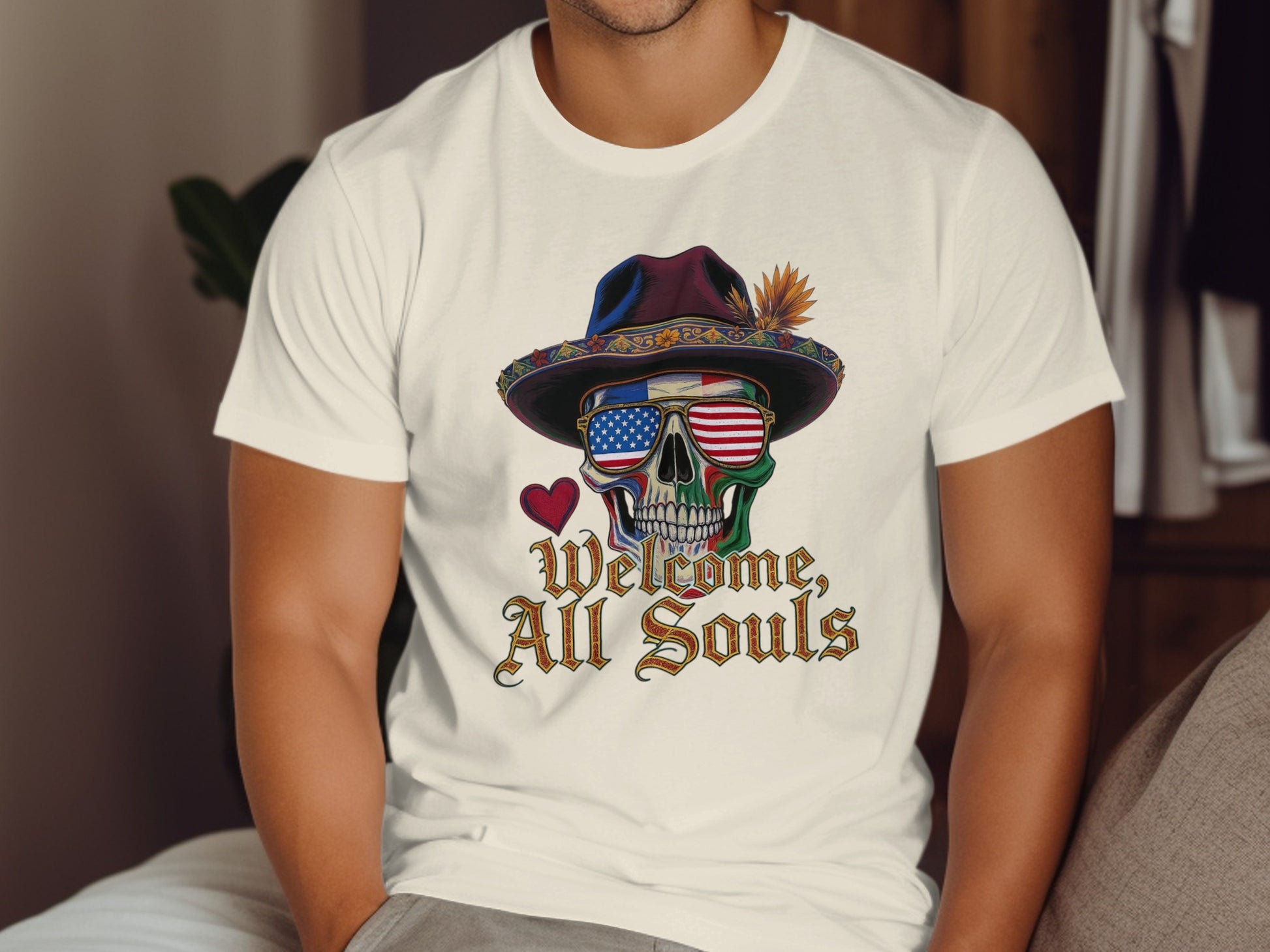 Welcome All Souls Skull with Hat Design T-Shirt Product
