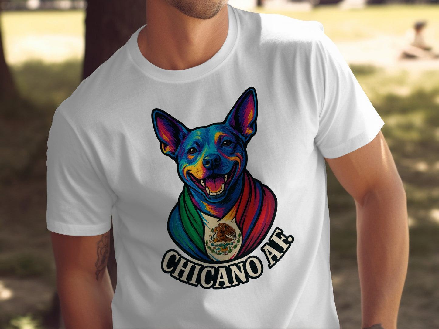 Colorful Chicano AF Dog Art Graphic Design T-shirt