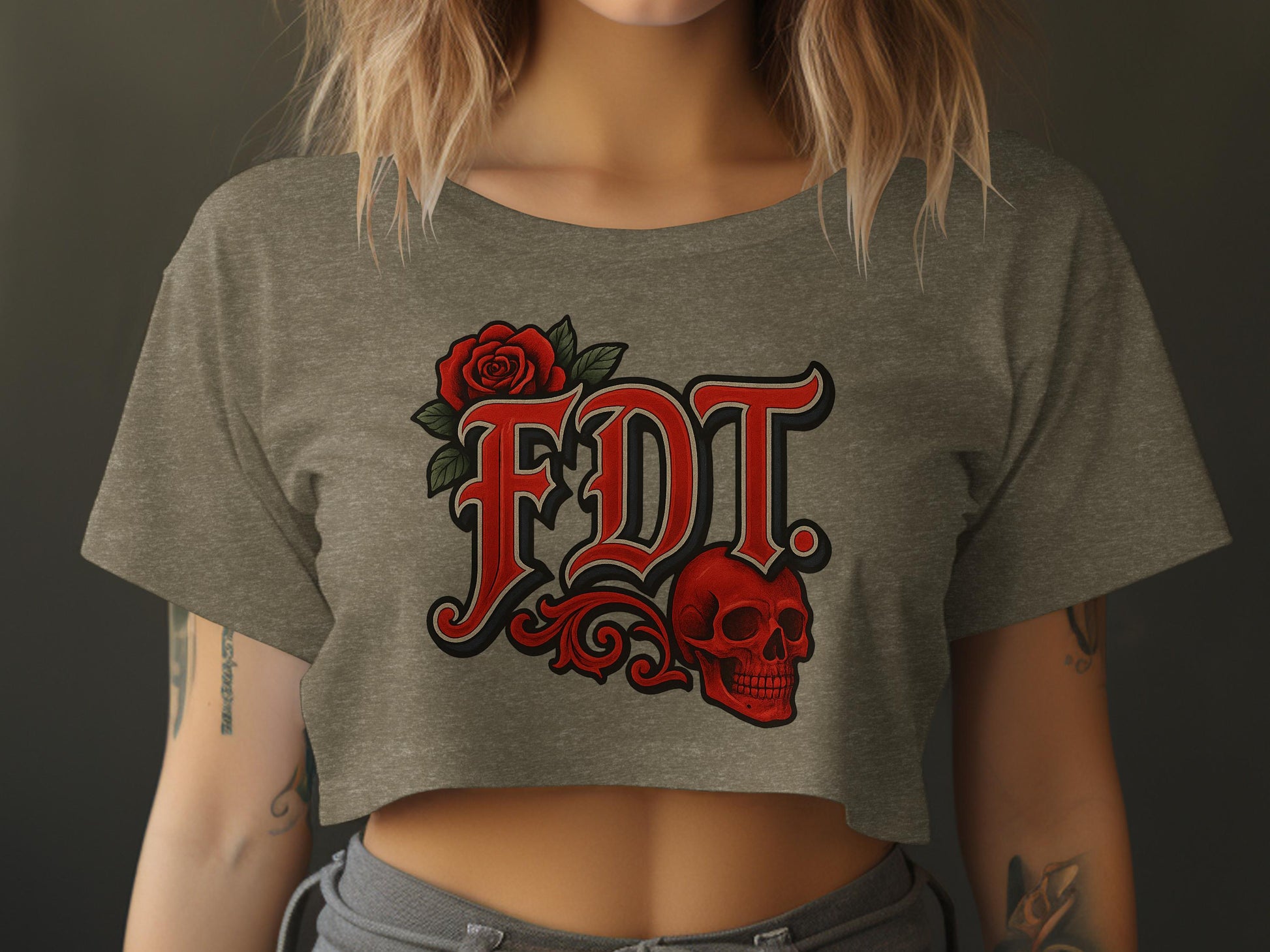 FDT Graphic Crop Top with Skull and Rose product