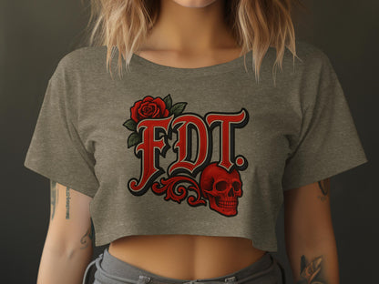 FDT Graphic Crop Top with Skull and Rose product