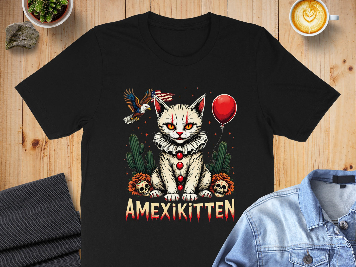 Amexikitten Cat With Balloons and Skulls T-shirt product