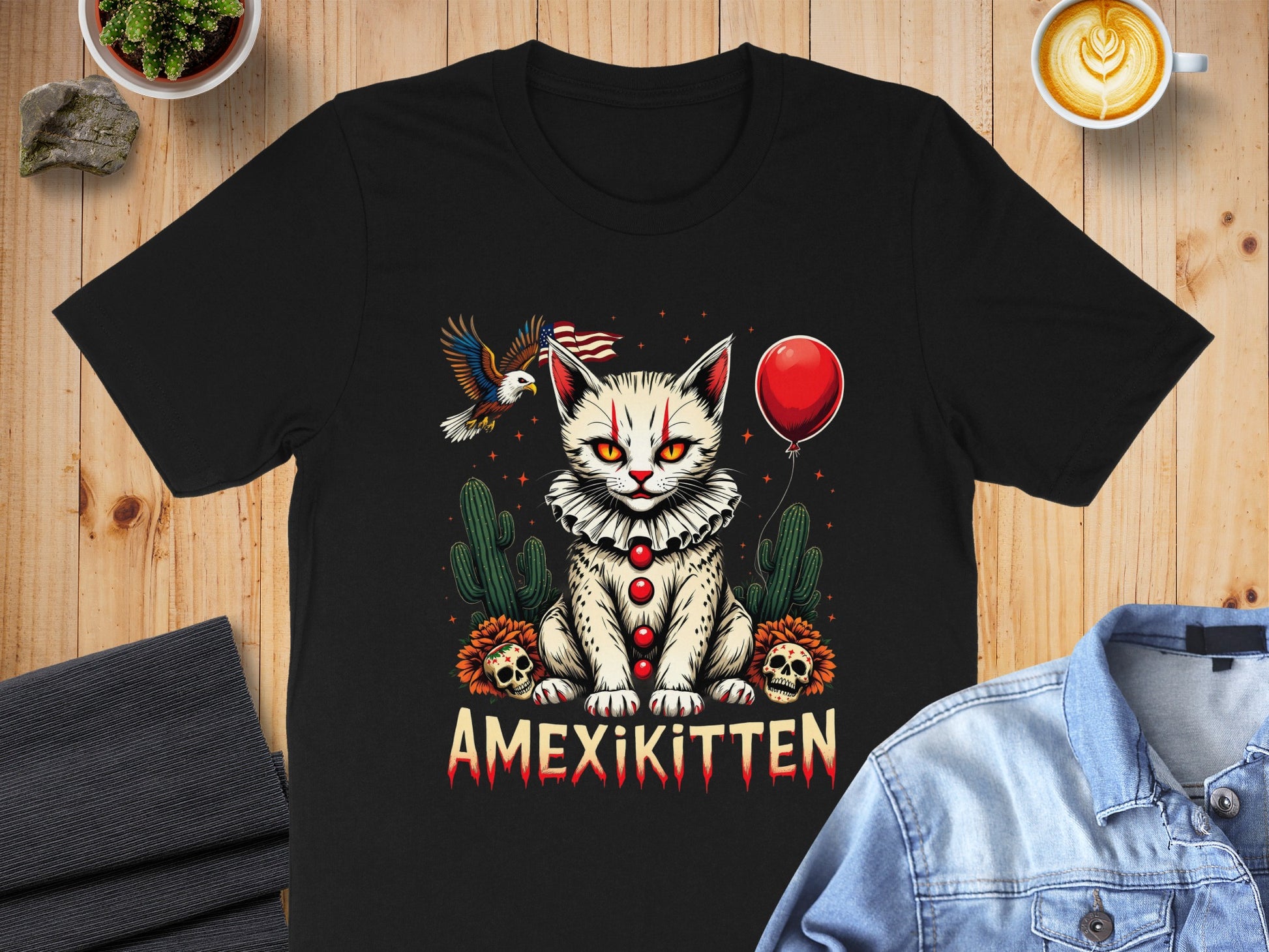 Amexikitten Cat With Balloons and Skulls T-shirt product