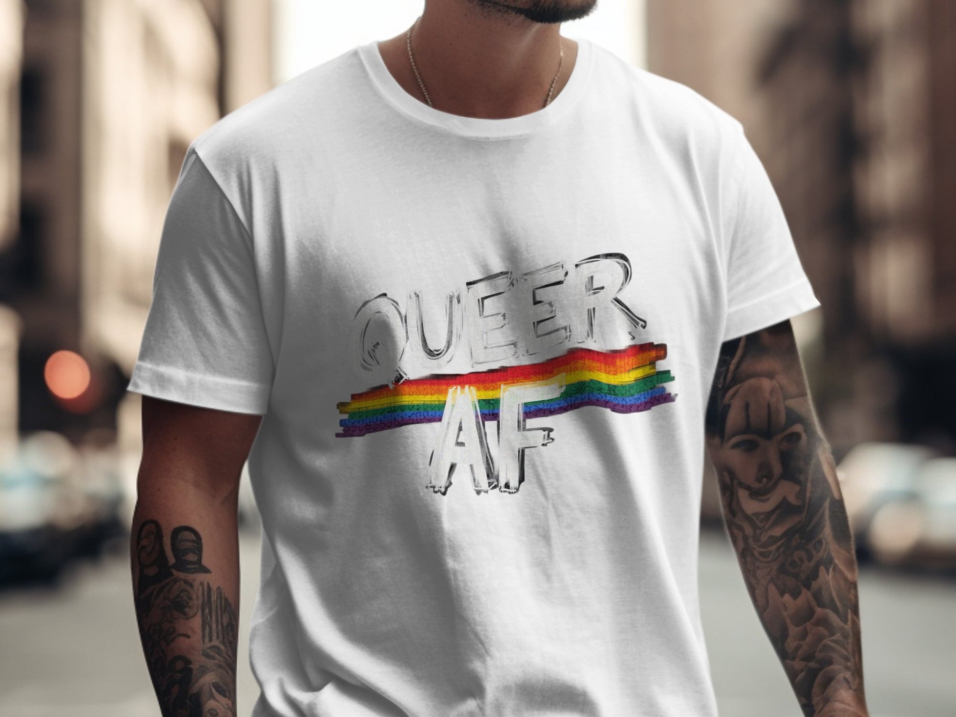 Queer AF Rainbow Design Bold Statement T-shirt product