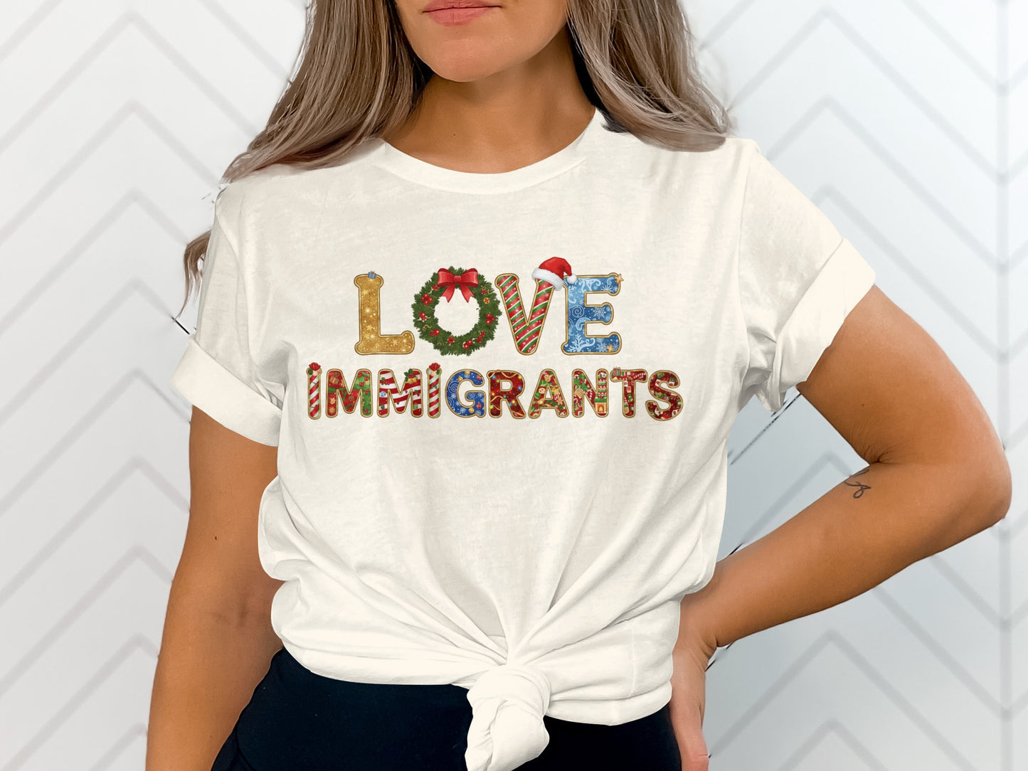 Festive Love Immigrants Shirt with Decorative Letters