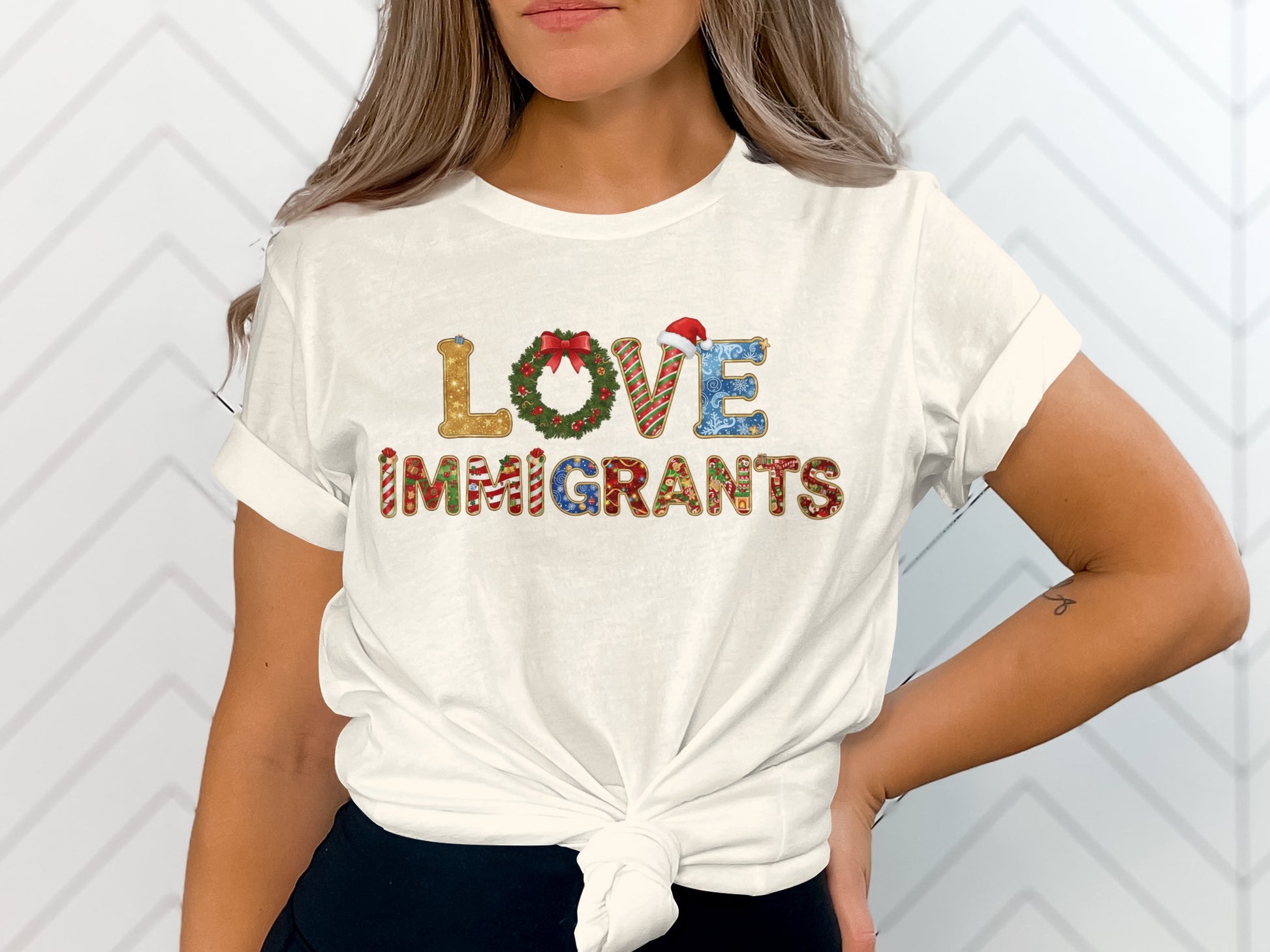 Festive Love Immigrants Shirt with Decorative Letters