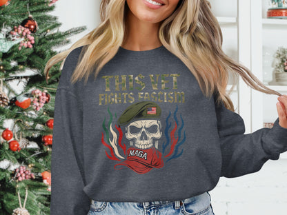 This Vet Fights Fascism Skull Graphic Sweatshirt product type