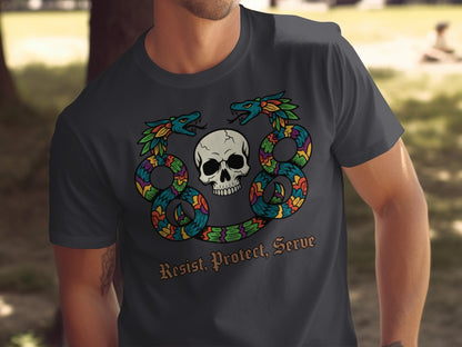 Vibrant Skull and Serpent Resist Protect Serve Tee
