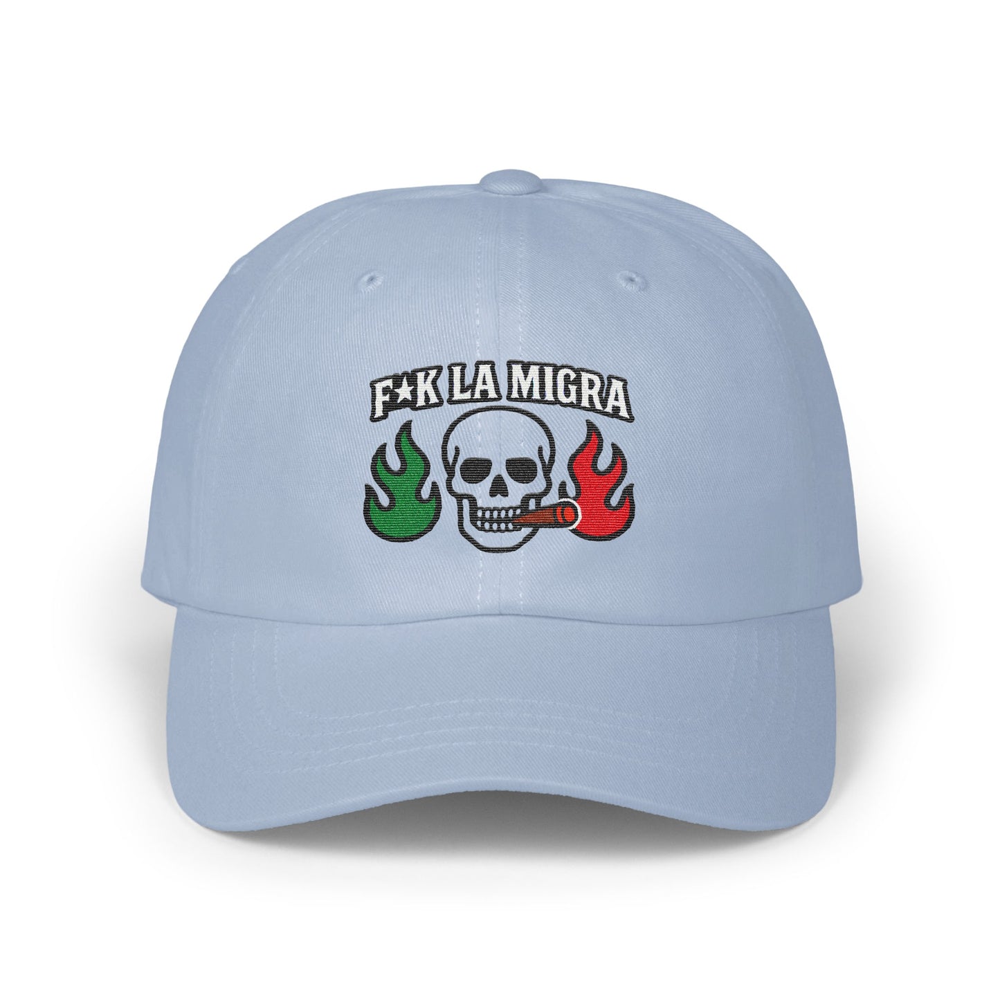 F*ck La Migra Hat With Skull And Flames Design product
