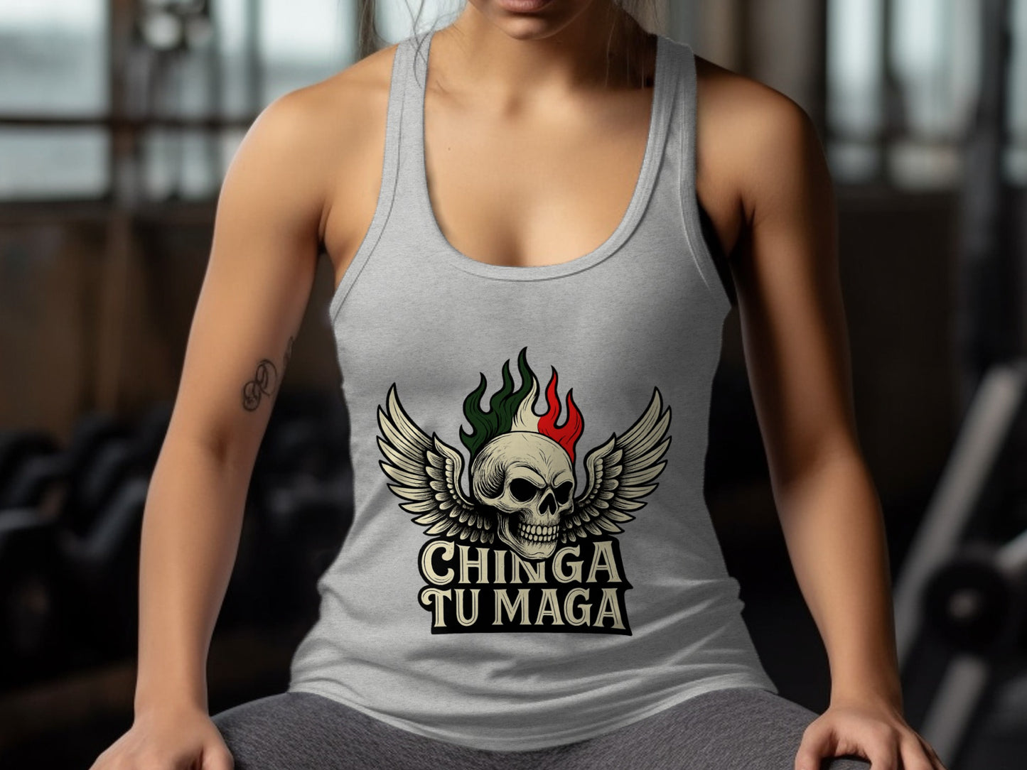 Chinga Tu Maga Winged Skull Design Casual Top