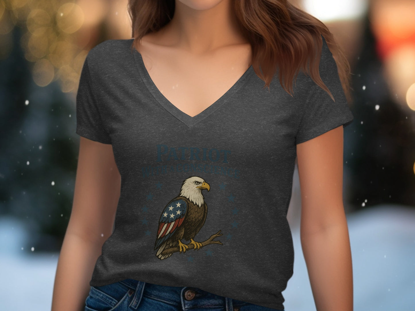 Patriotic Bald Eagle Printed V Neck Shirt product