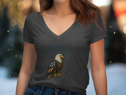 Patriotic Bald Eagle Printed V Neck Shirt product