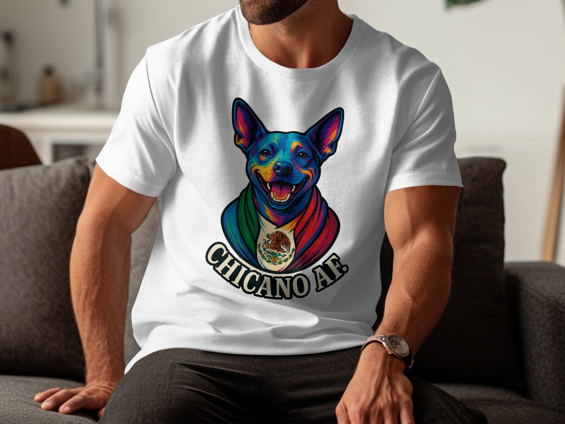 Chicano AF Colorful Dog Design Graphic Shirt product