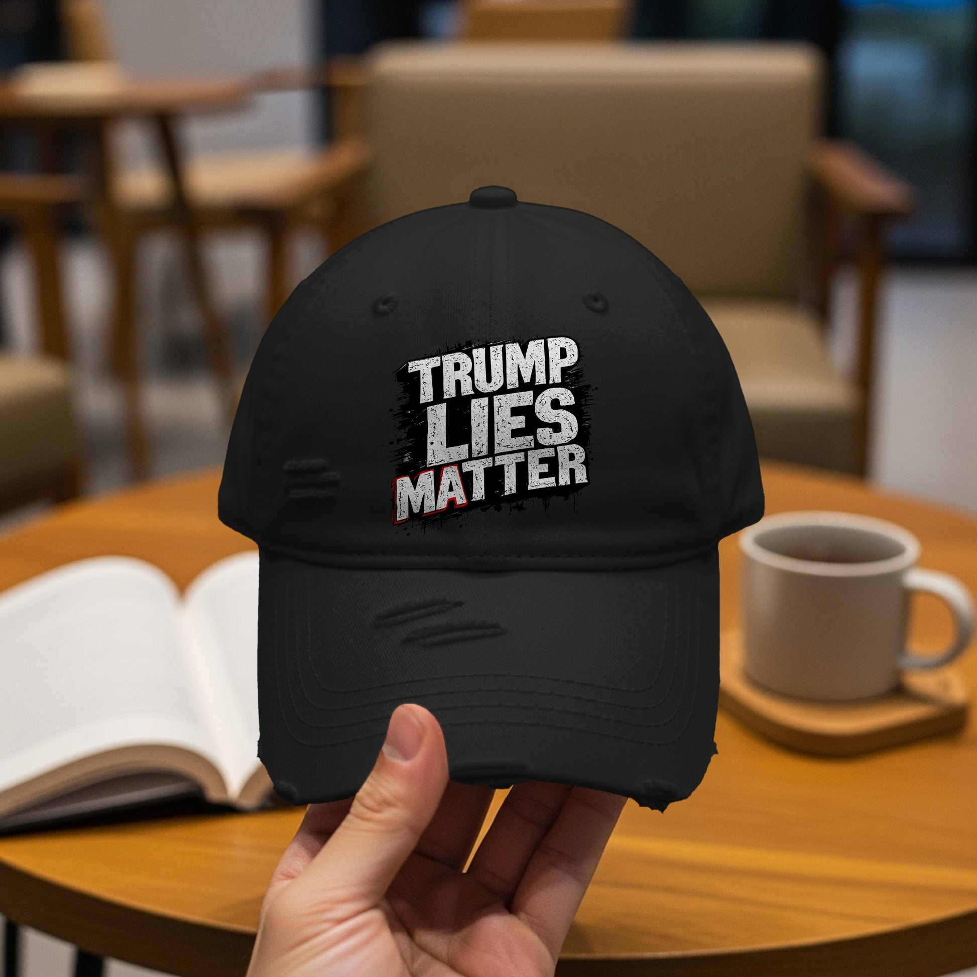 Trump Lies Matter Printed Distressed Black Cap product type