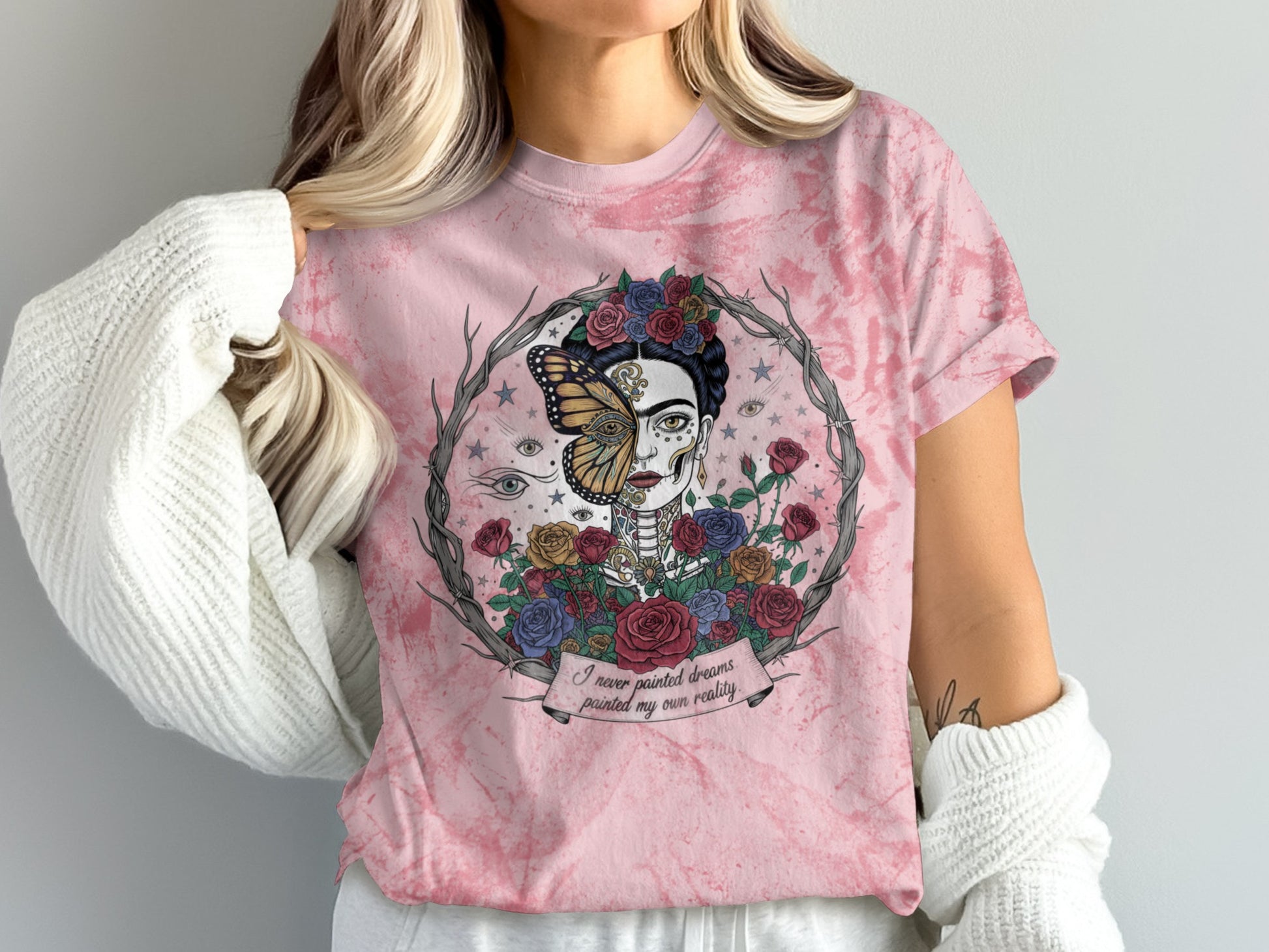 Frida Kahlo Inspired Graphic Tee with Floral Design Product