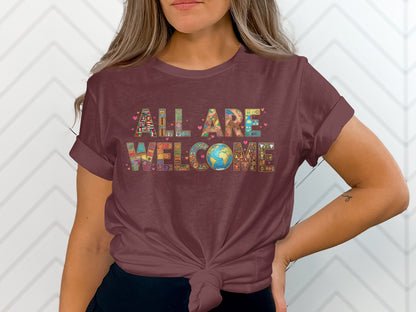 All Are Welcome Earth Theme Casual Tee Product