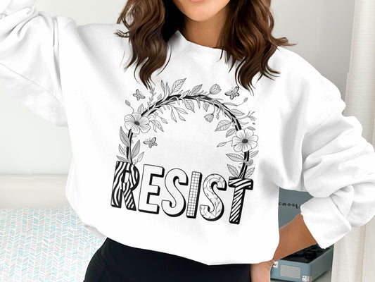 Floral Resist Printed Long Sleeve White Sweatshirt product