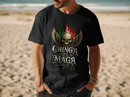 Bold Skull Wings Chinga Tu Maga Black T-shirt product