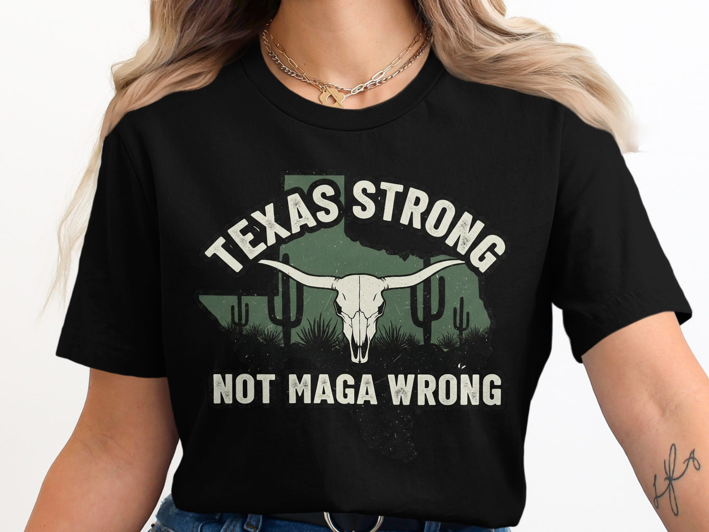 Texas Strong Not Maga Wrong Skull Shirt product type
