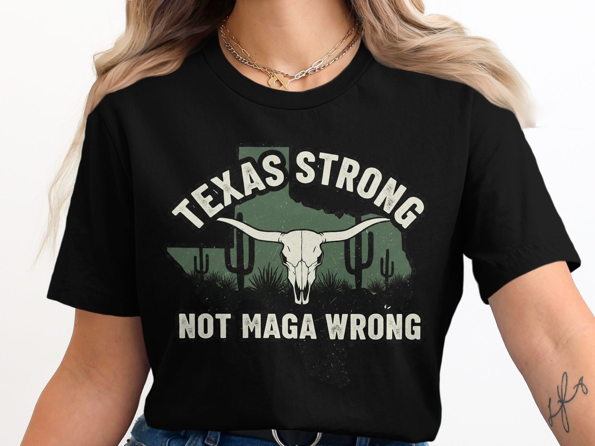 Texas Strong Not Maga Wrong Skull Shirt product type