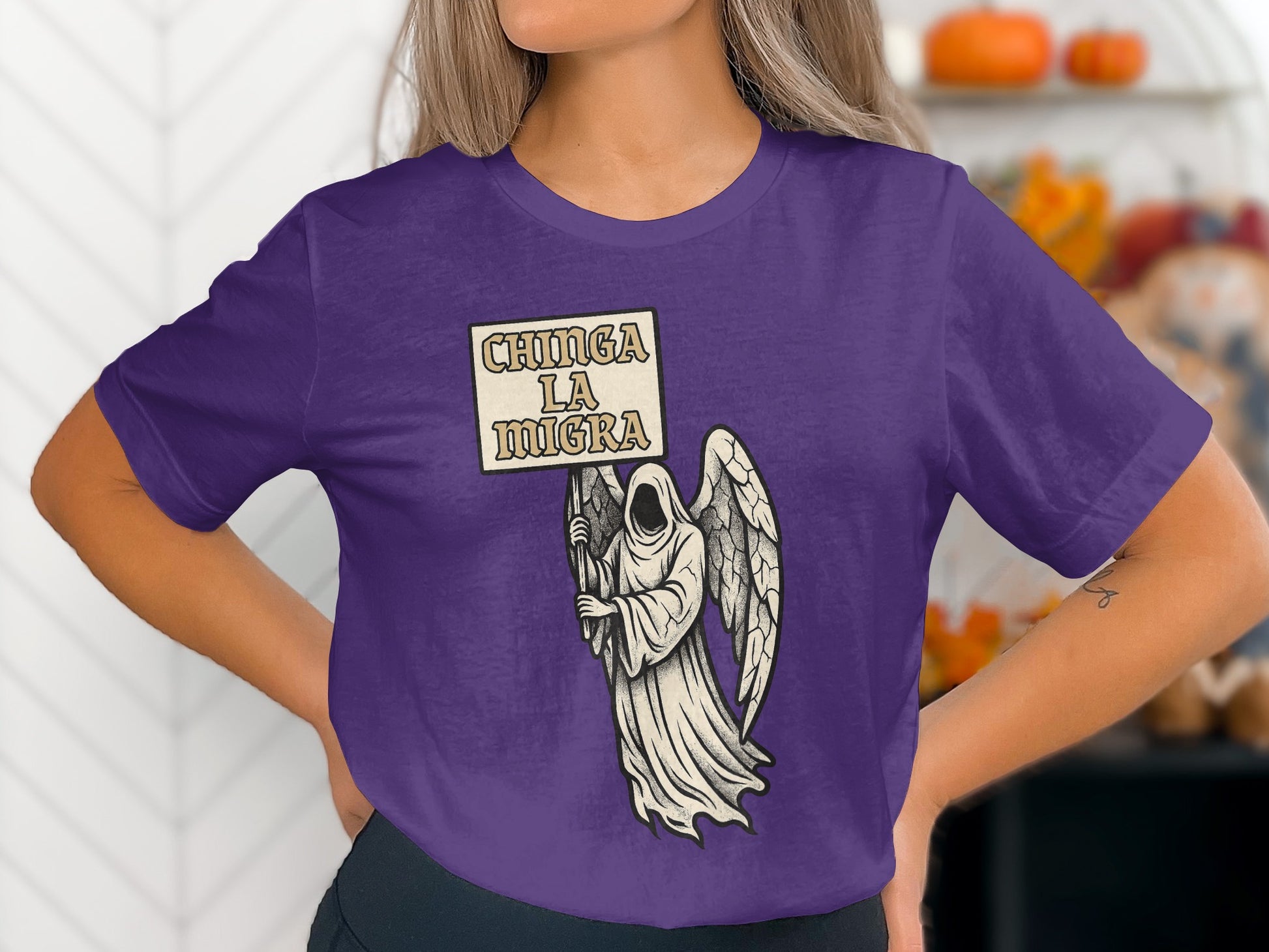 Chinga La Migra Printed Graphic Purple T-shirt product type