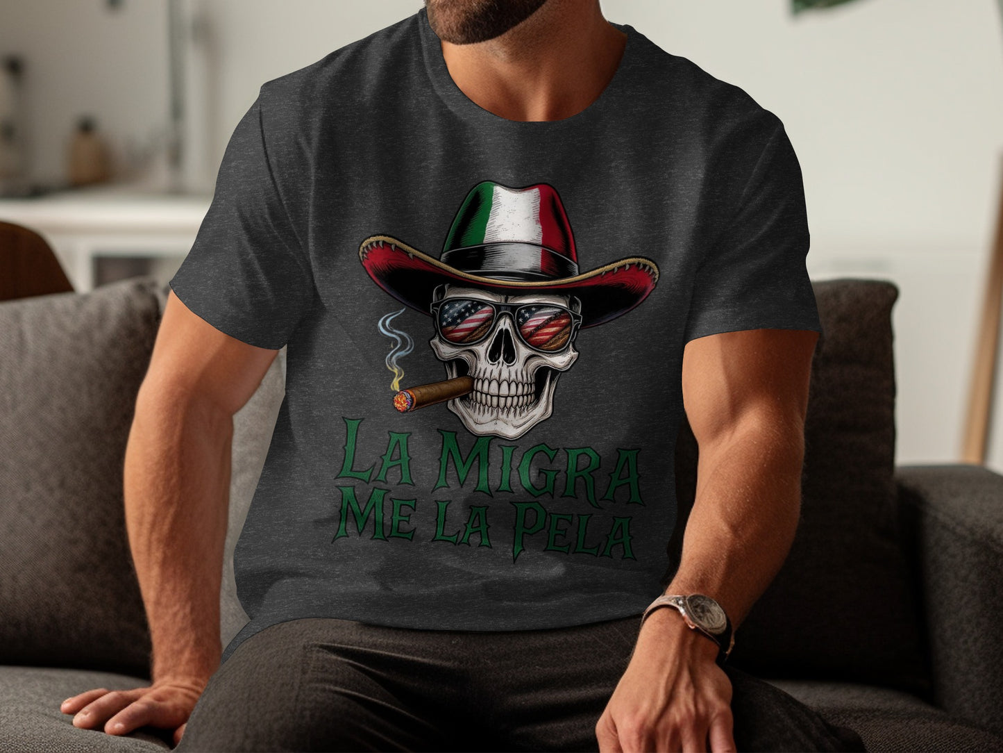 La Migra Me La Pela Skull Hat Cigar Graphic T-shirt product