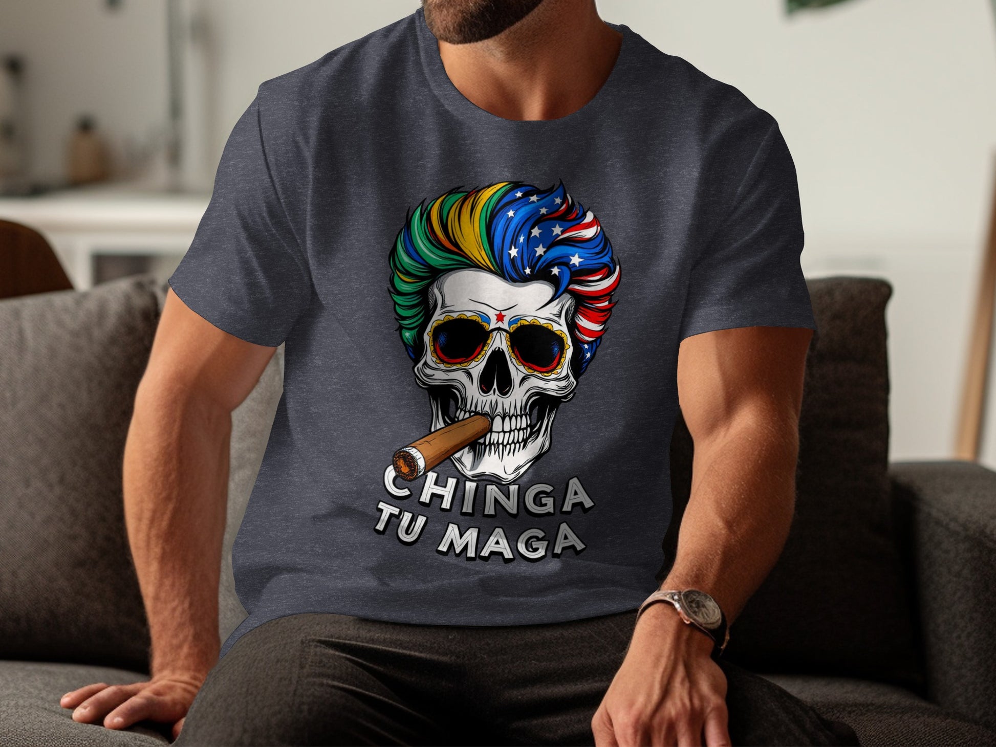 Chinga Tu Maga Skull with Cigar Unisex T-shirt product