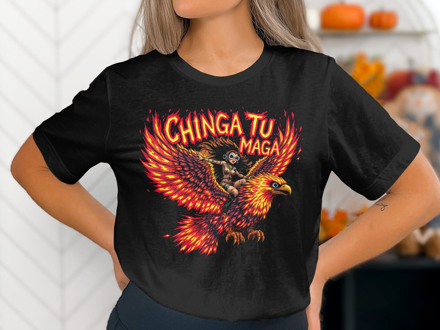 Colorful Phoenix Riding Dia de los Muertos T-Shirt product