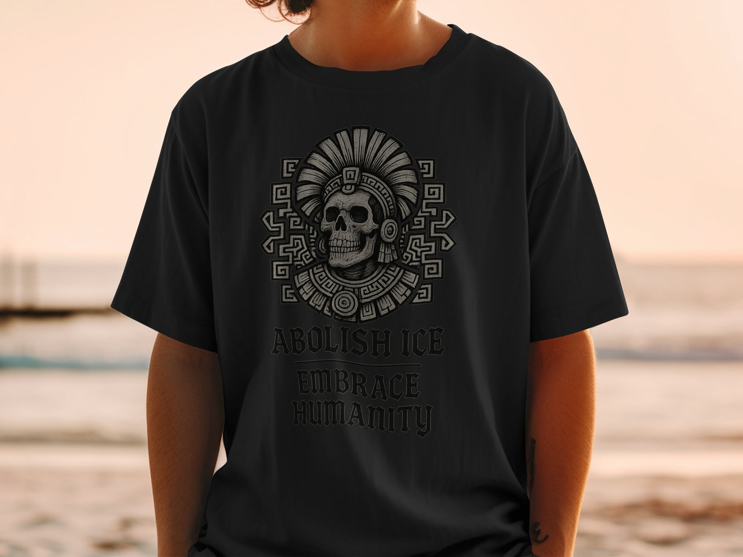 Abolish Ice Embrace Humanity Aztec Skull Design Shirt