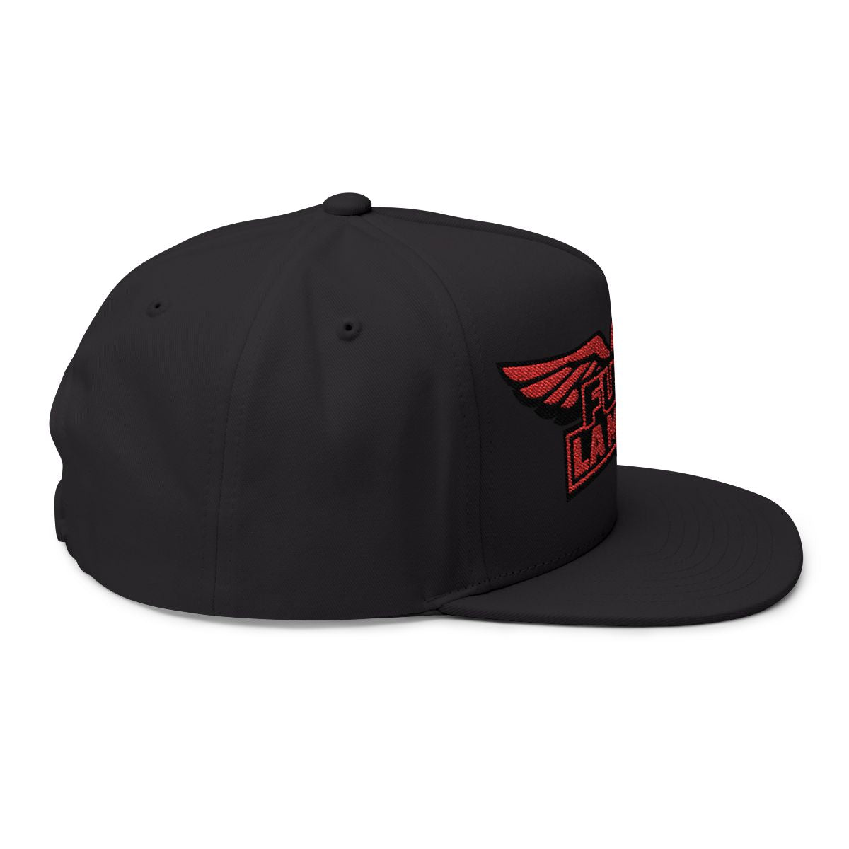 Black Cap with Red Embroidered Logo Snapback Hat