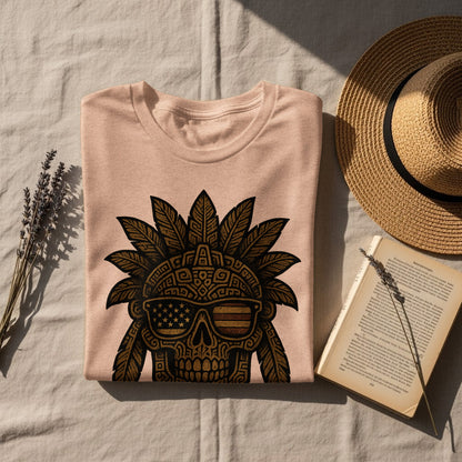 Cool Skull with Sunglasses and Feathers T-shirt