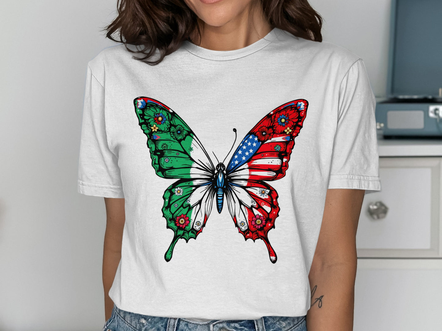 Vibrant Butterfly Print T-shirt Apparel Product