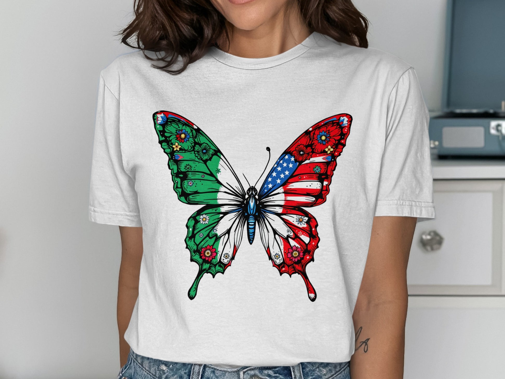 Vibrant Butterfly Print T-shirt Apparel Product