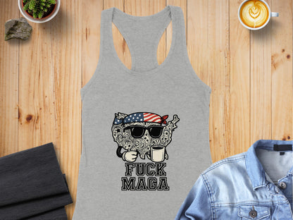 Patriotic Cat with Coffee Funny Tank Top Product