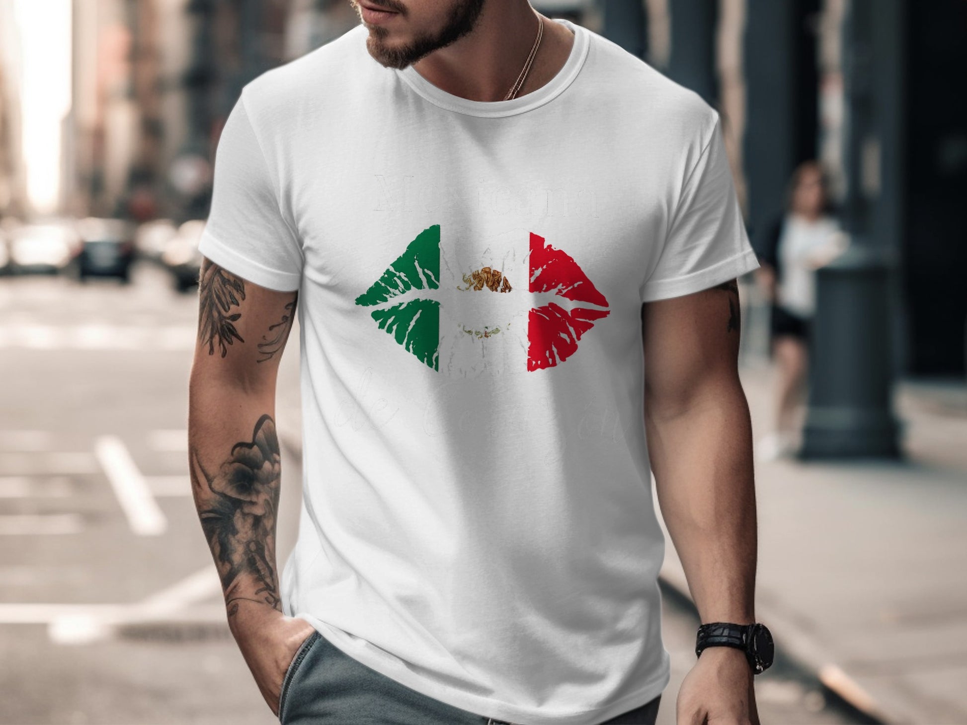 Stylish Mexican Flag Lips Design T-Shirt product type