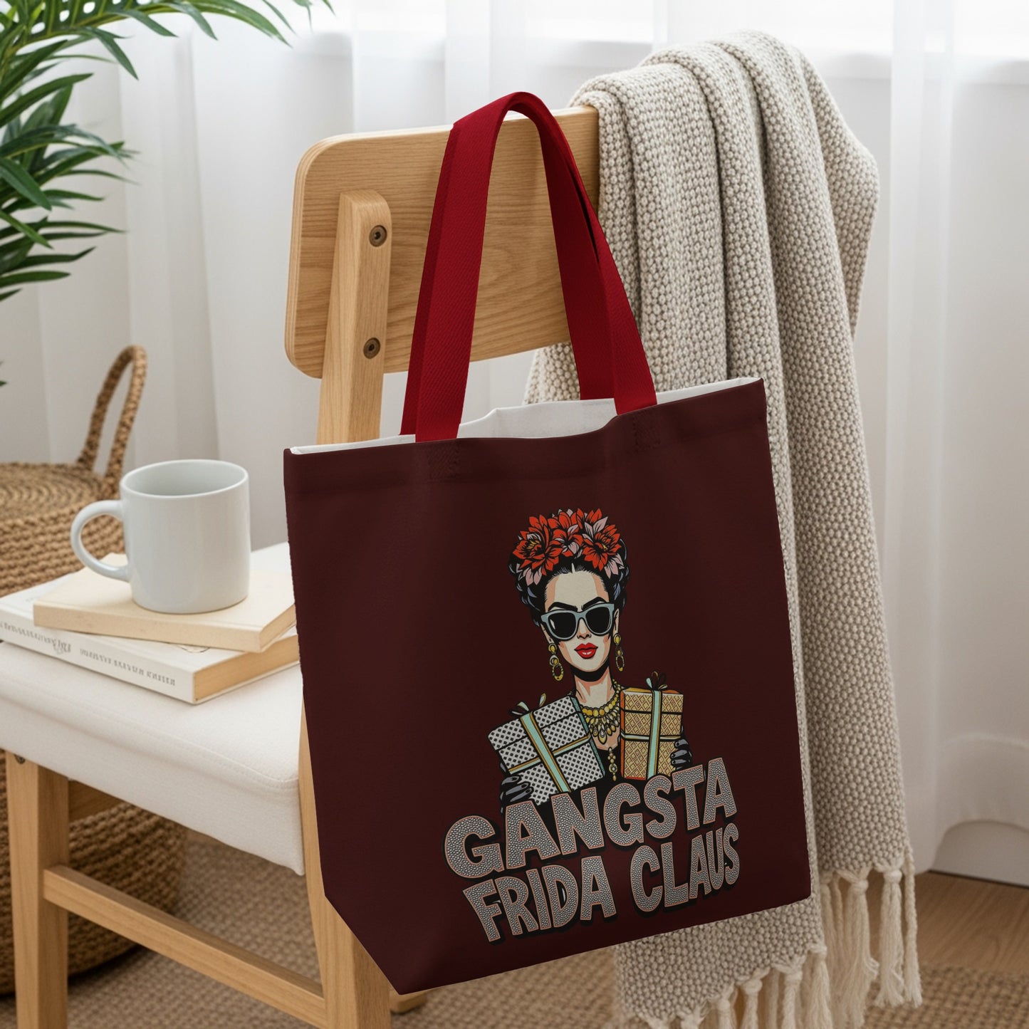 Gangsta Frida Claus Tote Bag with Retro Art