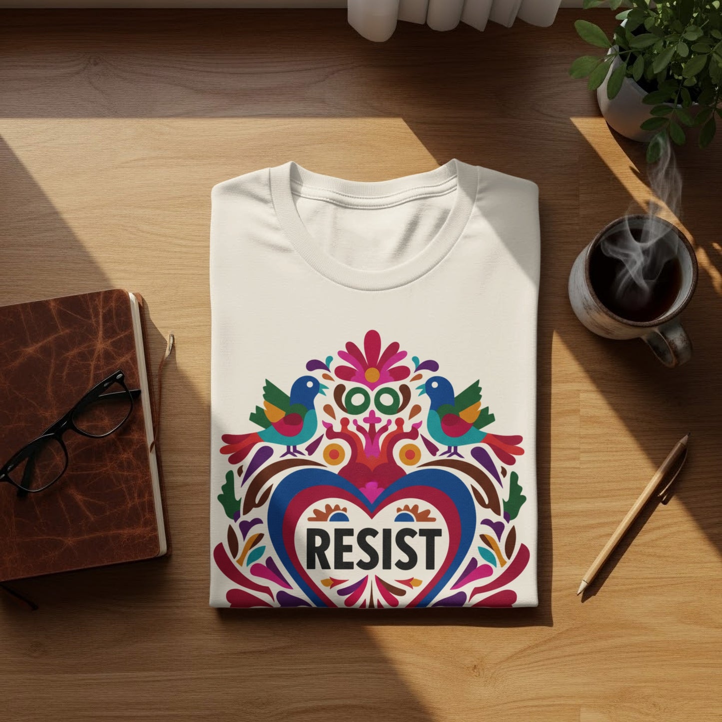 Colorful folk art birds heart RESIST product type