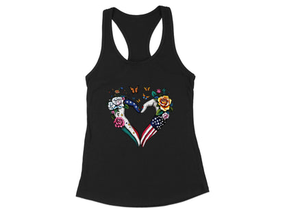 Women's Tank Top with Heart USA and Flowers Design