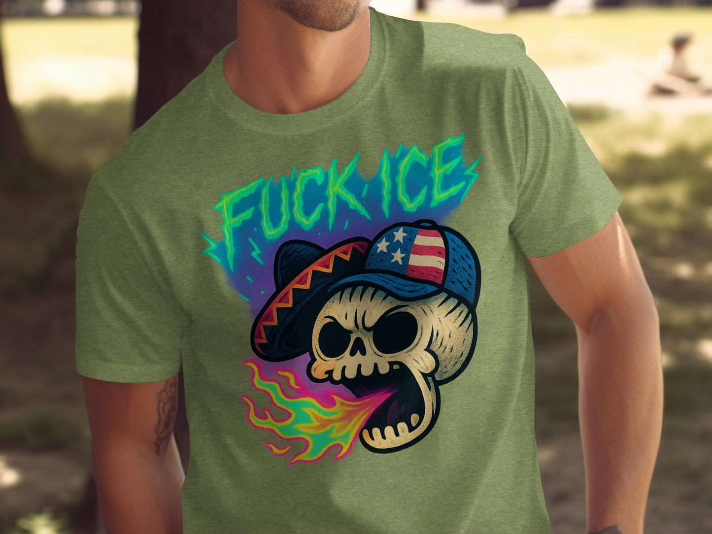 Vibrant Skull Design with Flames T-shirt product