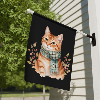 Adorable Cat with Plaid Scarf Outdoor Flag Banner