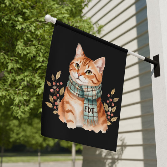Adorable Cat with Plaid Scarf Outdoor Flag Banner